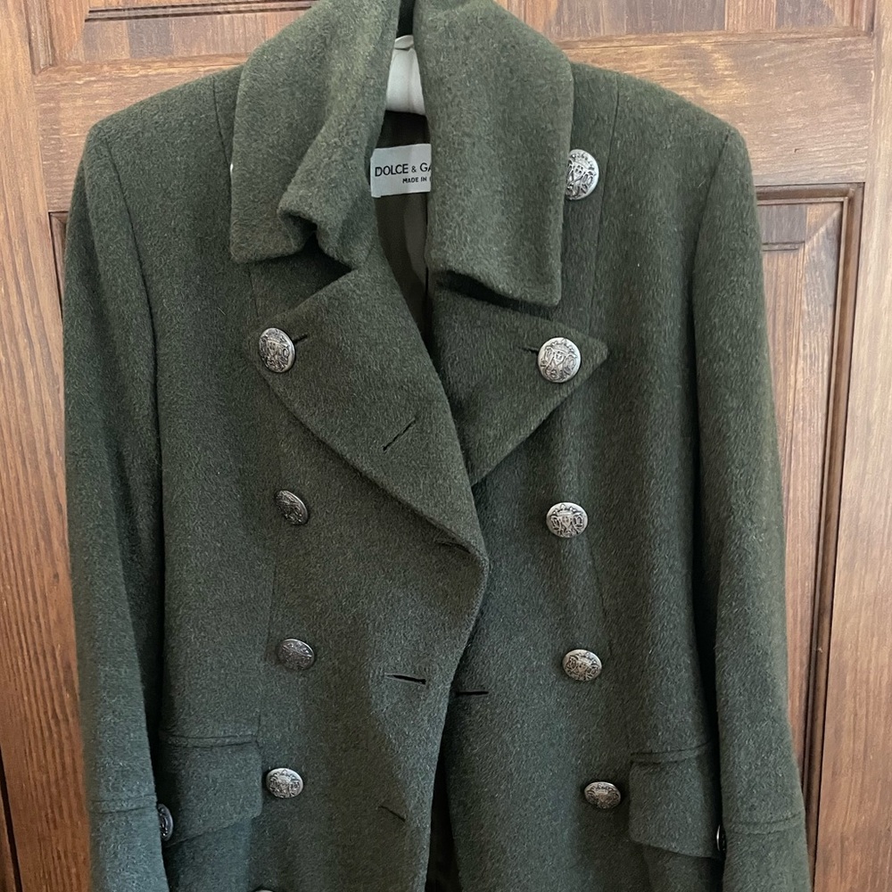 DOLCE & GABBANA Olive Green Double Breasted Wool Military COAT Silver Buttons 6 - Picture 9 of 13